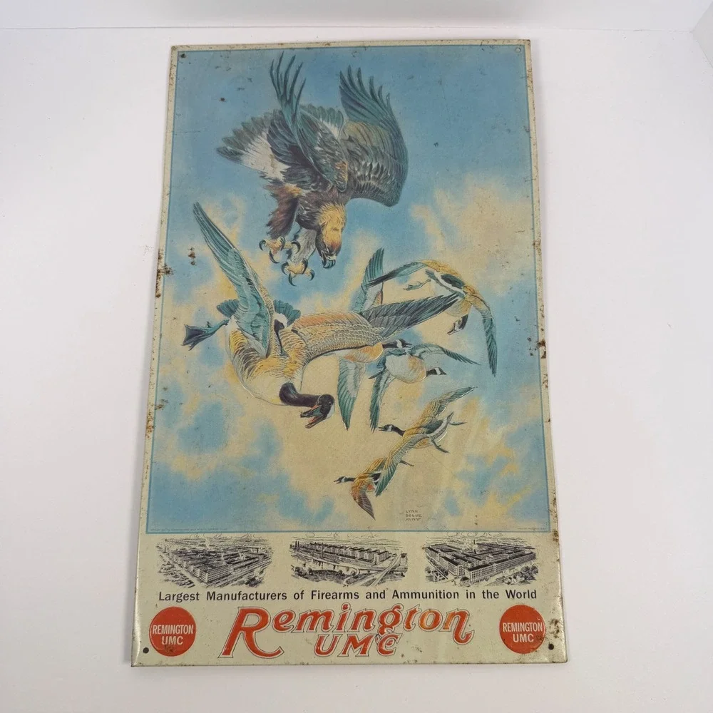 Vintage 1991 Remington UMC Metal Tin Sign Eagle Geese Lynn Bogue Hunt 16x9.5